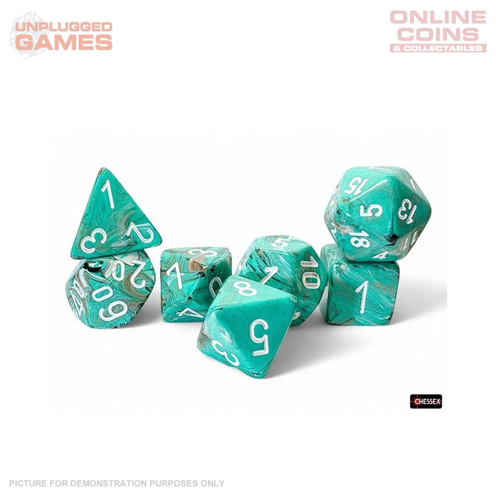 Chessex - Marble Mega-hedral Oxi-Copper White 7-Die Set